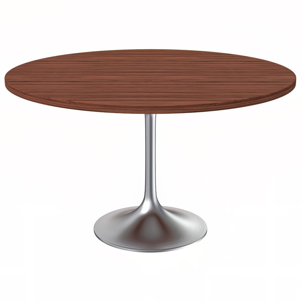 Verve 27" Round Dining Table, Brushed Gold Base with Cognac Brown MDF Top. Picture 17
