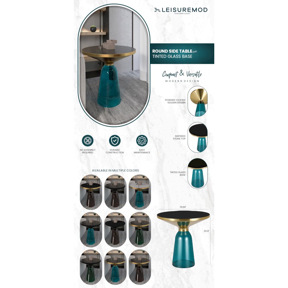 Tully Collection Glass side Table Blue glass, Gold Rim with Black Glass top. Picture 21
