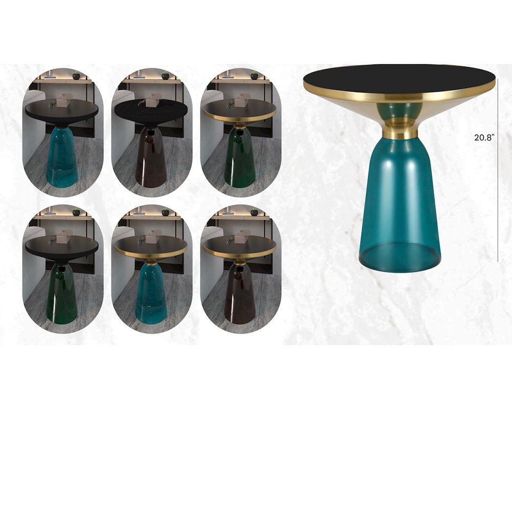 Tully Collection Glass side Table Blue glass, Gold Rim with Black Glass top. Picture 19