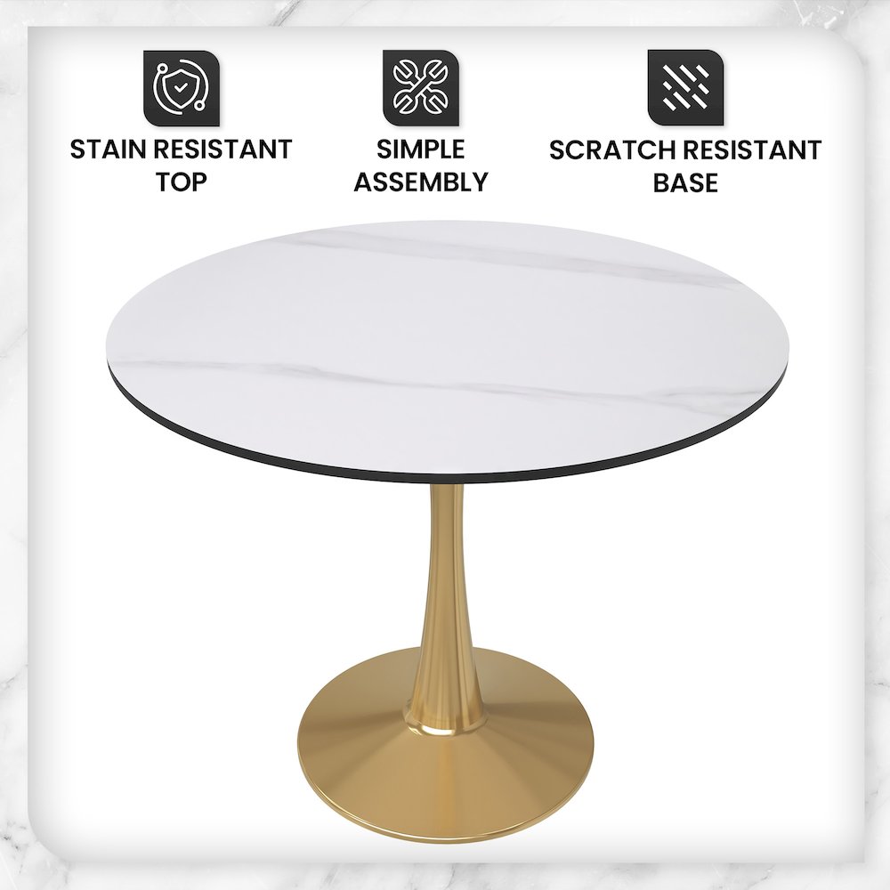 Bristol 35" round dining table Gold base with White Sintered stone Top. Picture 14