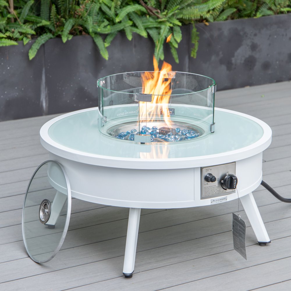 Walbrooke Patio Round Fire Pit and Tank Holder in White. Picture 5
