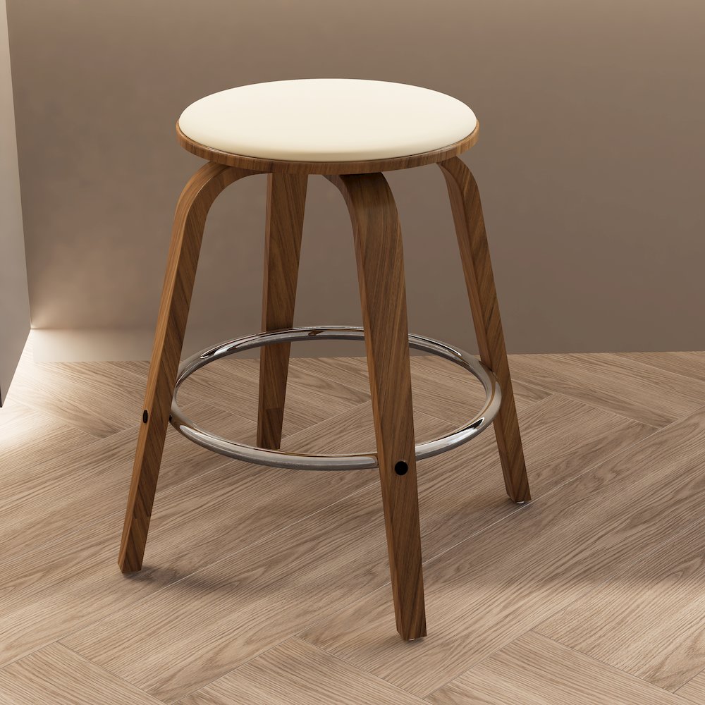 Wooden Counter Stool Pelya Collection Modern Style Walnut color in Cream. Picture 9