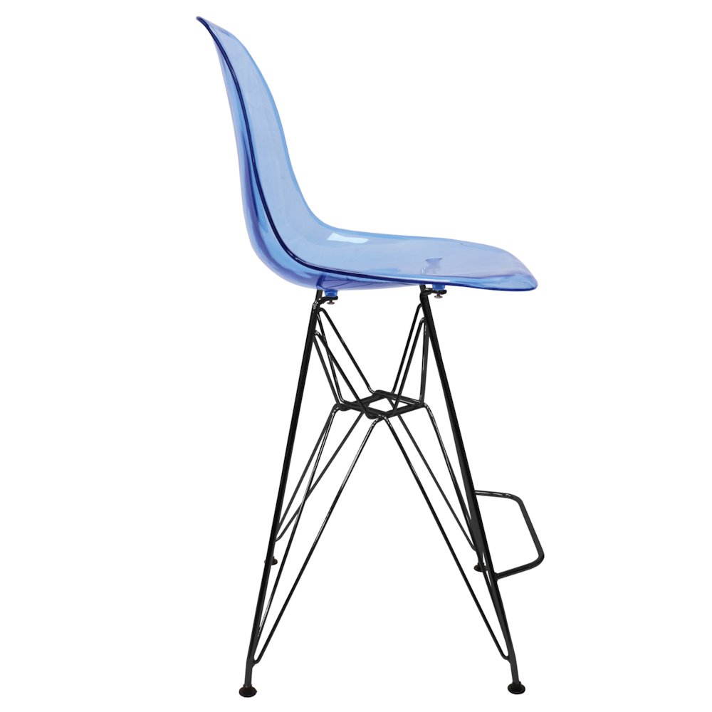 Modern Acrylic Bar stool Cresco Collection Black Base with Trans Blue seat. Picture 4