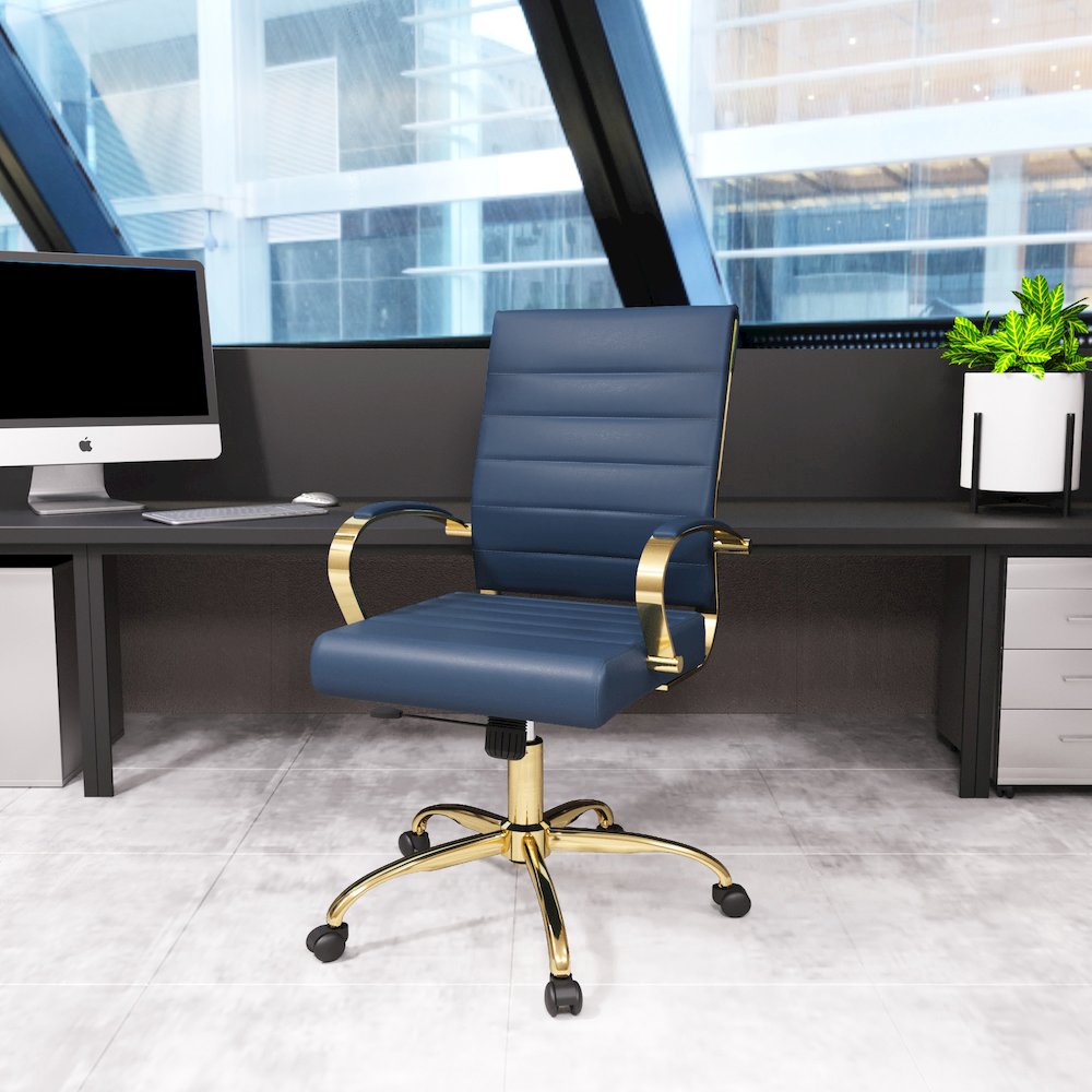Benmar Home Leather Office Chair With Gold Frame. Picture 5