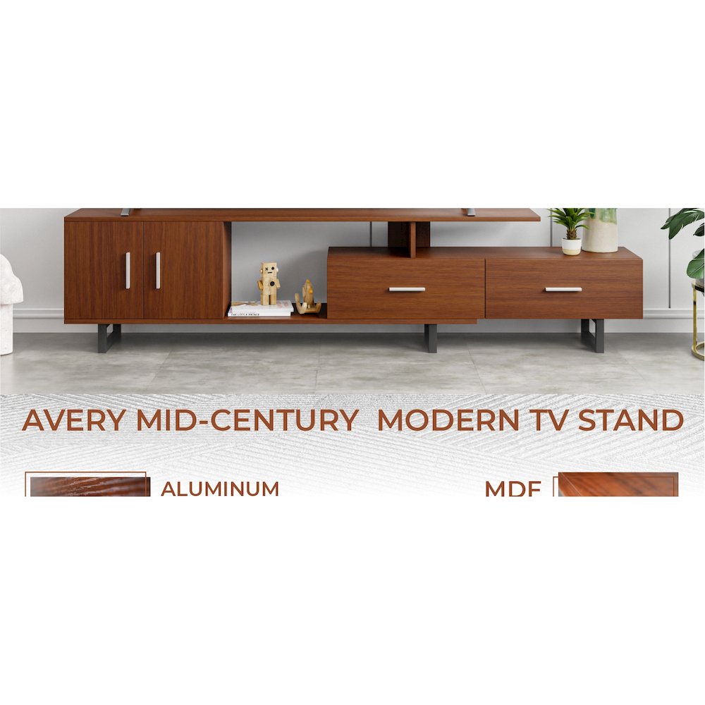 Avery Mid-Century Modern TV Stand with MDF Cabinet and Powder Coated Steel Legs. Picture 15
