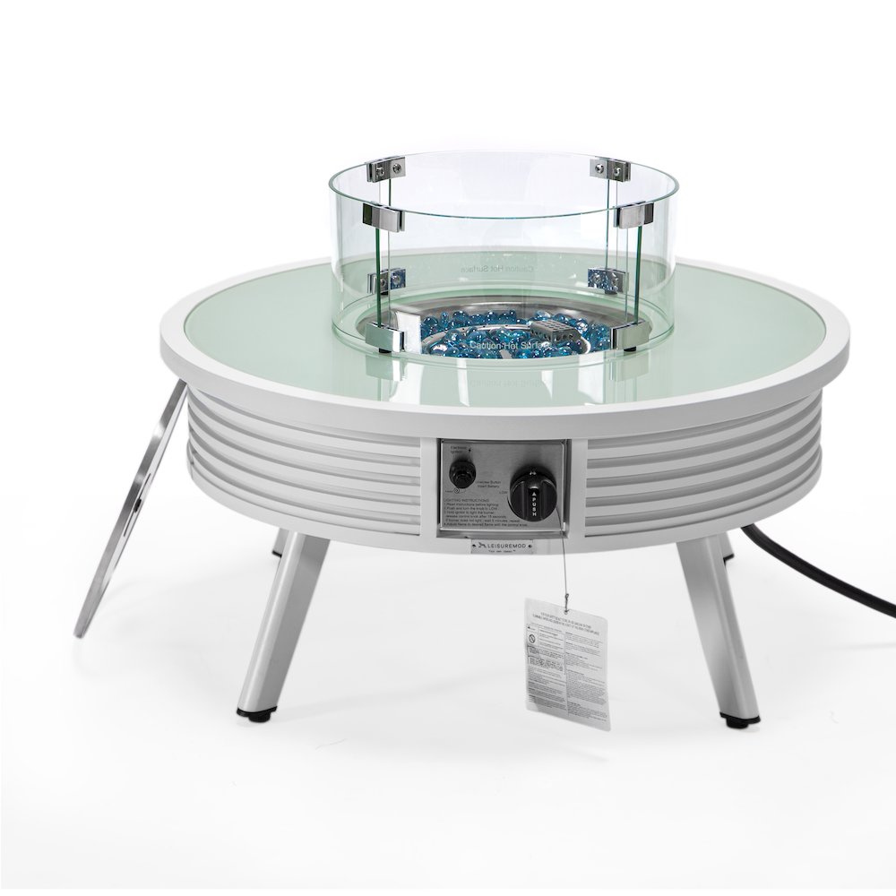 Walbrooke Outdoor Patio Aluminum Round Slats Design Fire Pit Side Table. Picture 2