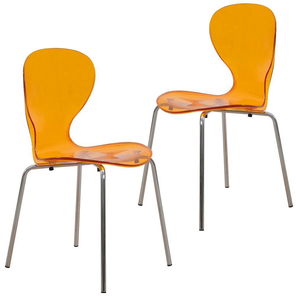 Modern Oyster Side Chair in Transparent Orange with Chromed Base Set of 2. Picture 2
