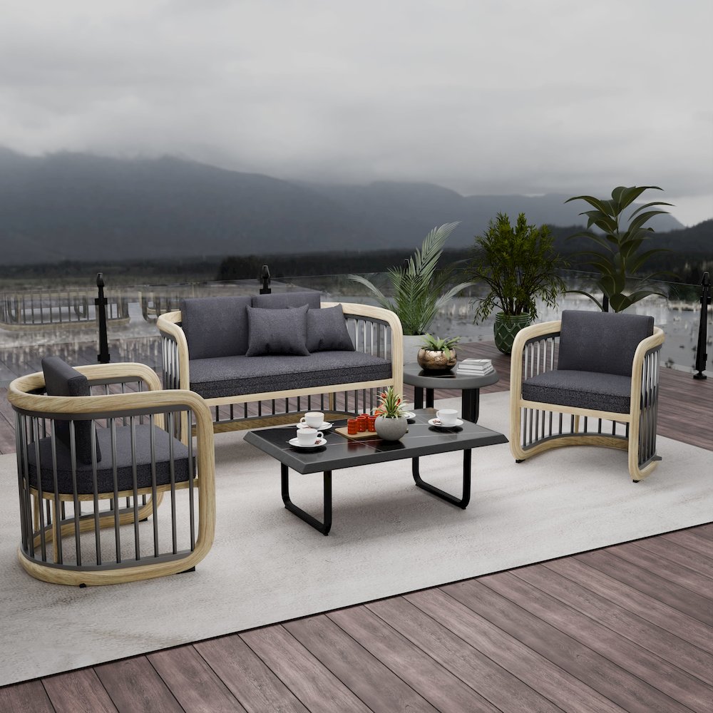 Klyra 5-Piece Aluminum Conversation Set with 2 accent chair in Grey. Picture 7