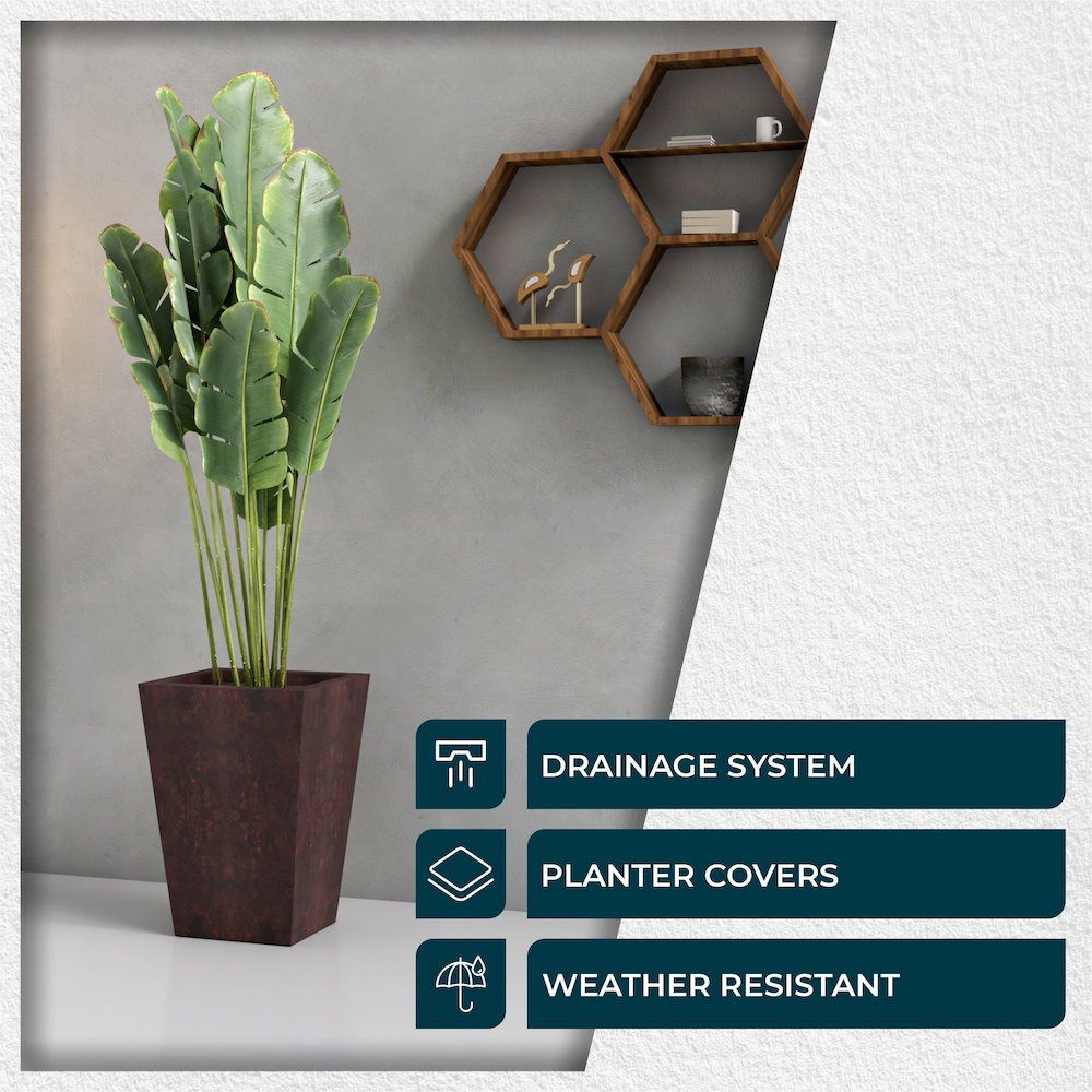 Serene Series Poly Stone Square Planter in Brown 14x14, 21 High. Picture 10