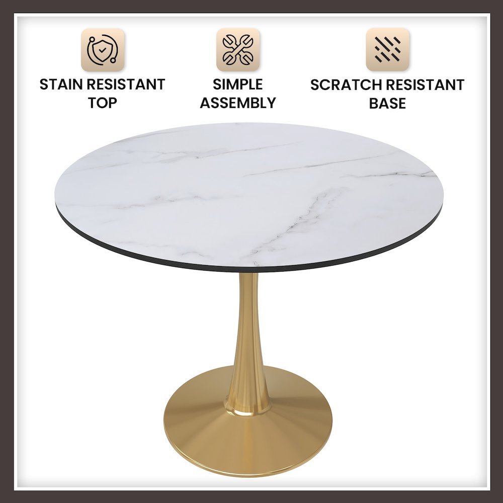 Bristol 31" round dining table Gold base with marbled MDF top. Picture 23