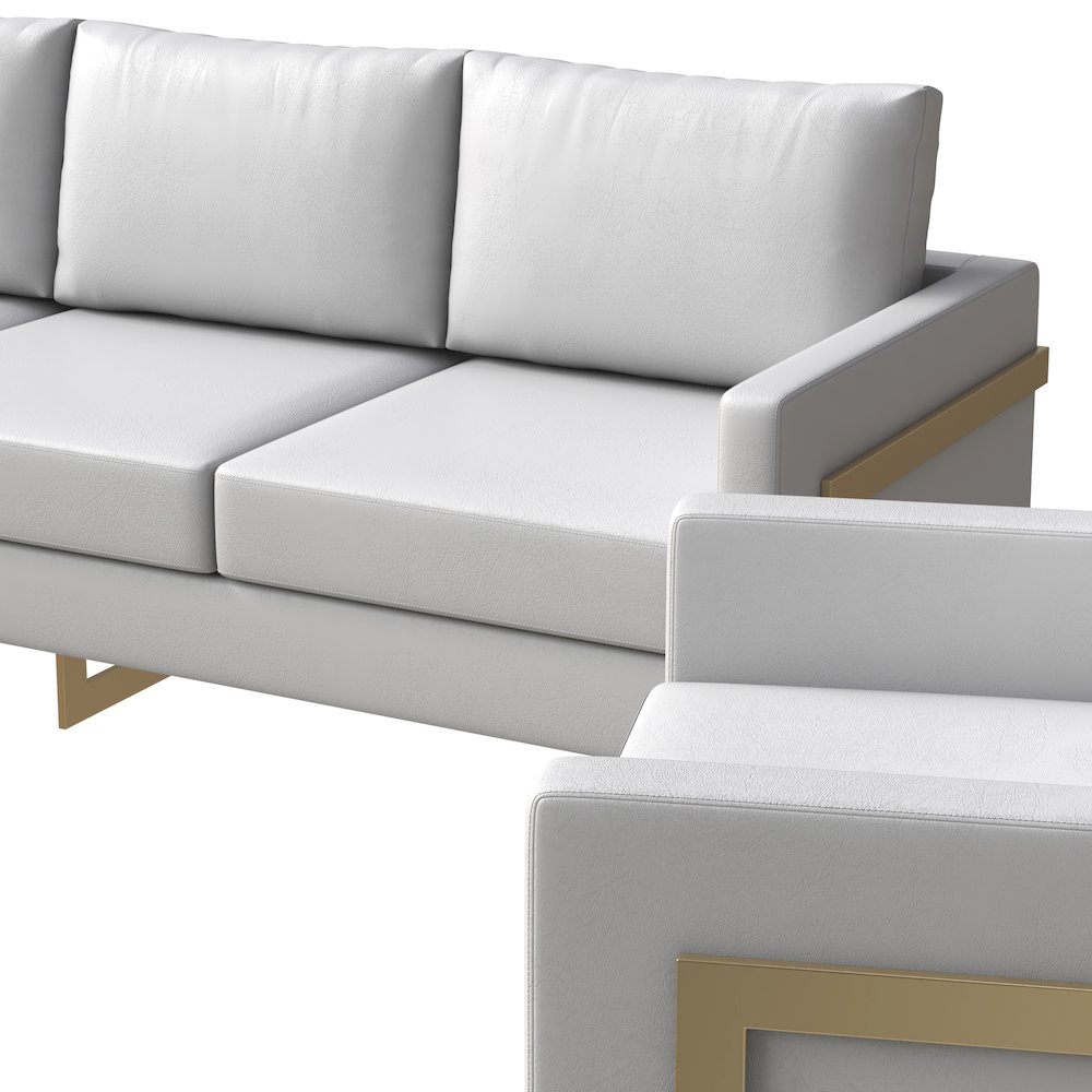 Lincoln 3-Piece Velvet Living Room Sofa Set With Gold Frame White. Picture 8
