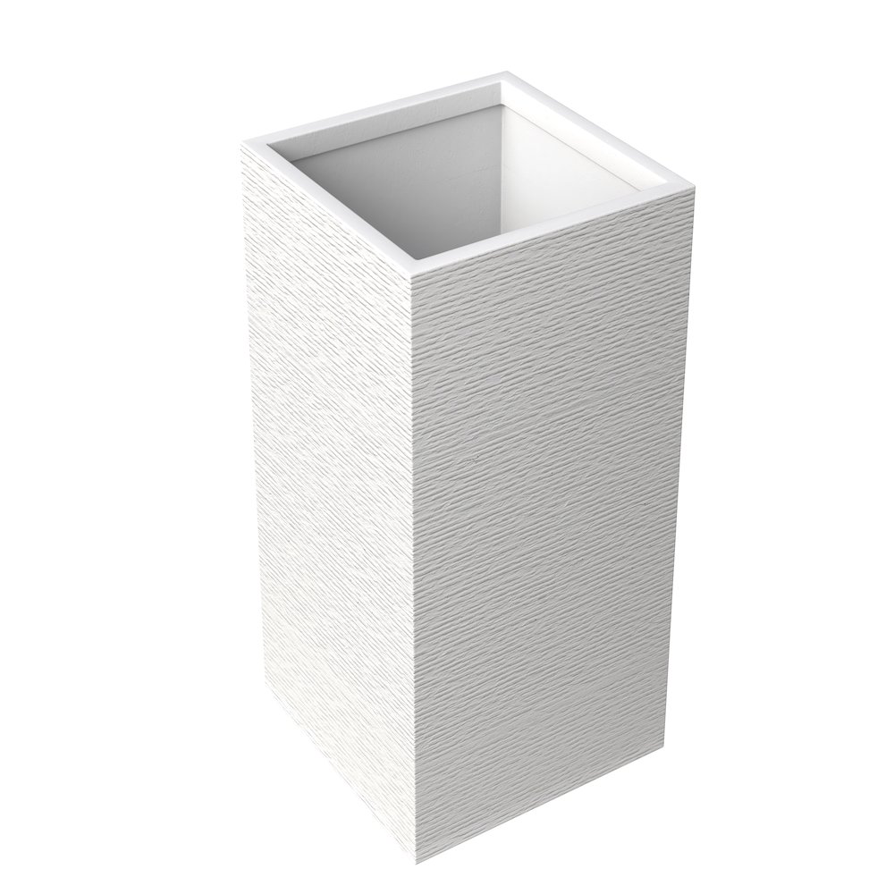 Basalt Series Poly Stone Planter 13.8" Square 27.6" High in White. Picture 8