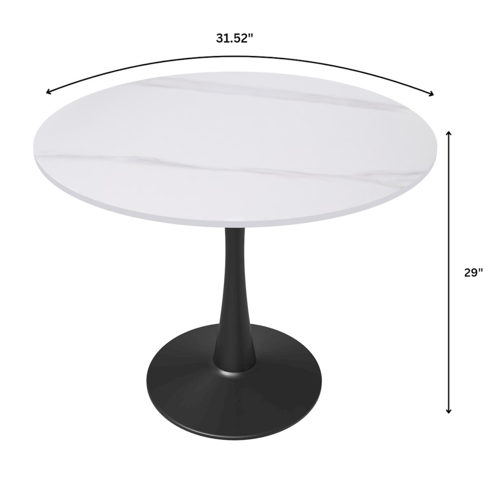 Bristol 31" round dining table Black base with White Sintered stone Top. Picture 13