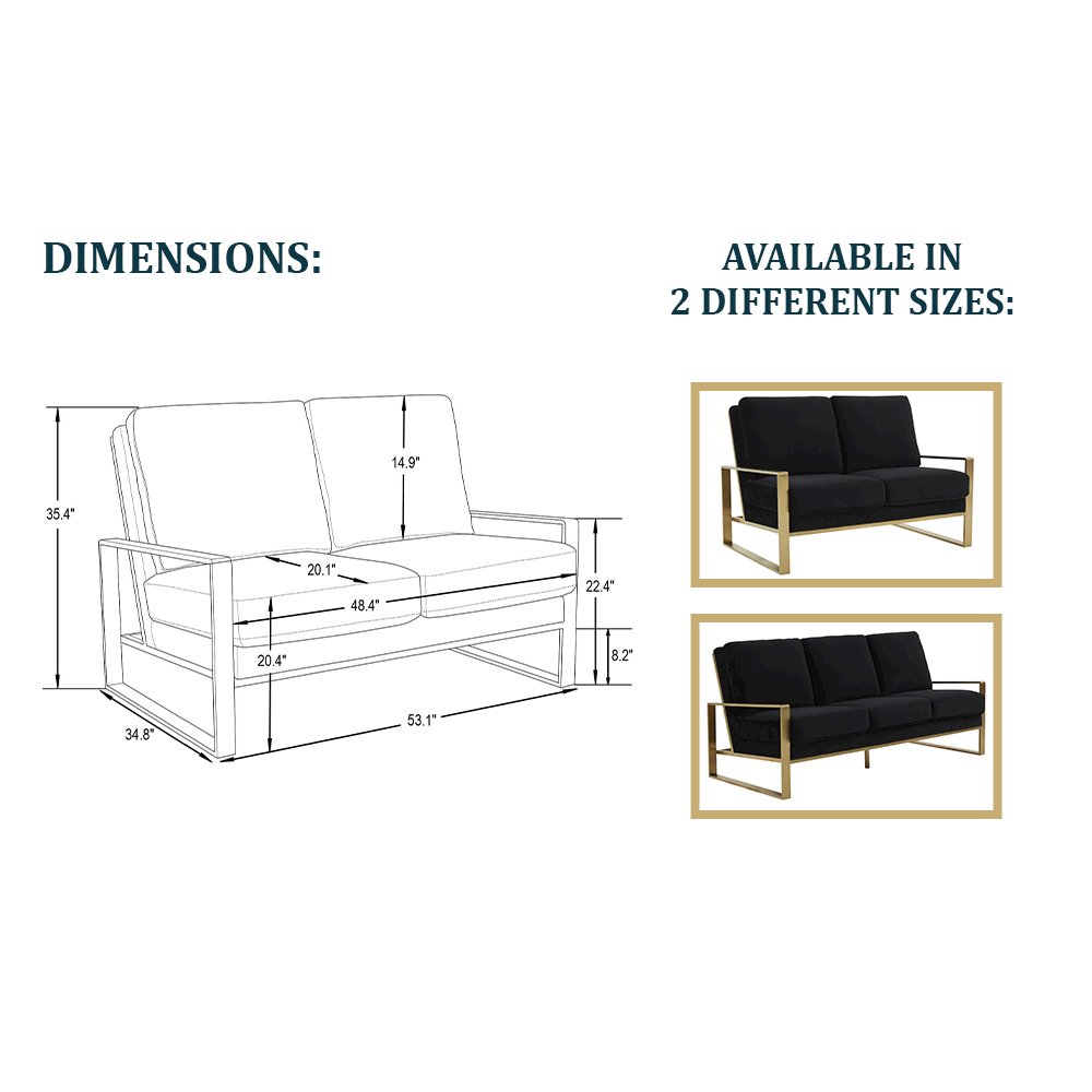 Jefferson Contemporary Modern Velvet Loveseat With Gold Frame. Picture 12