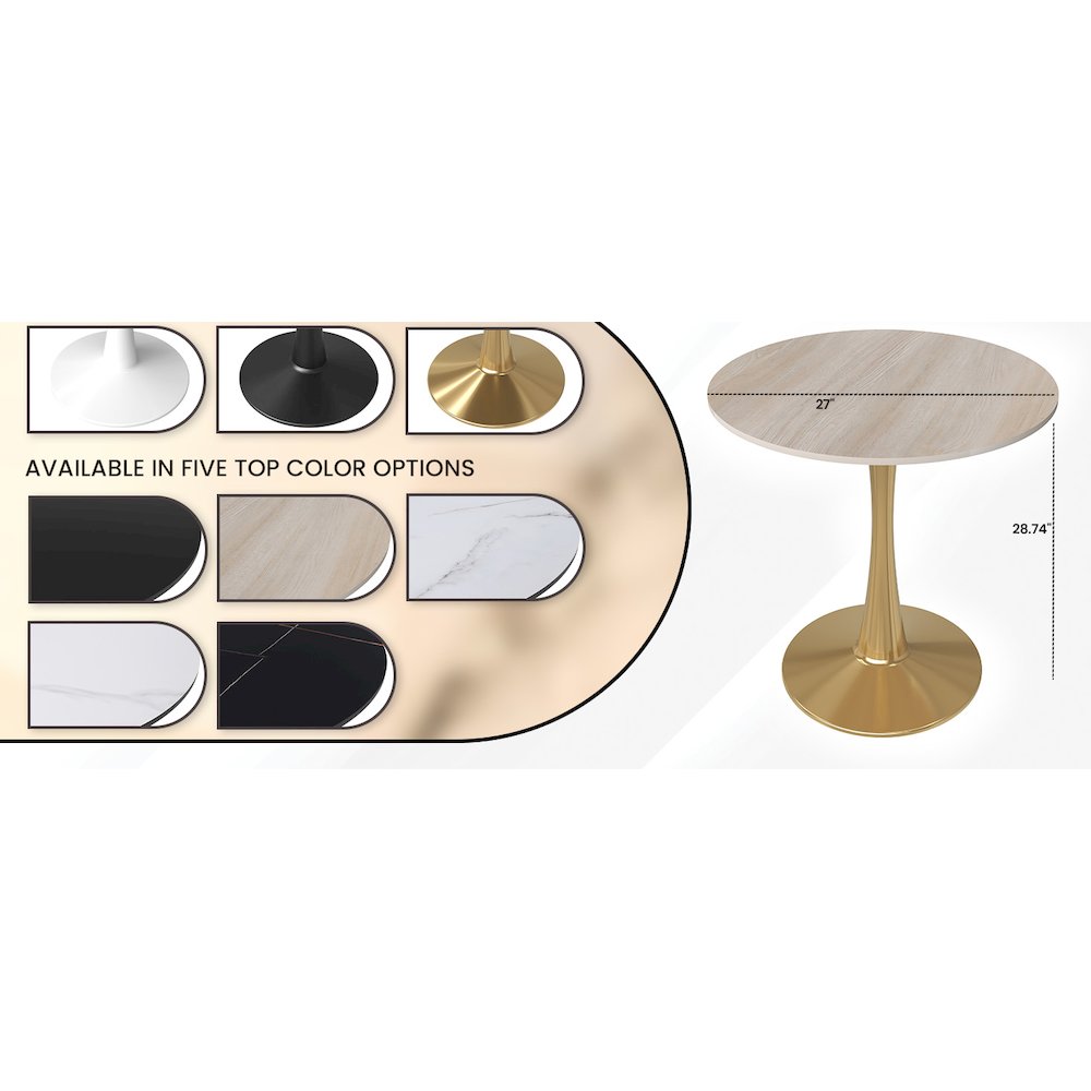 Bristol 27" round dining table Gold base with marbled MDF top. Picture 8