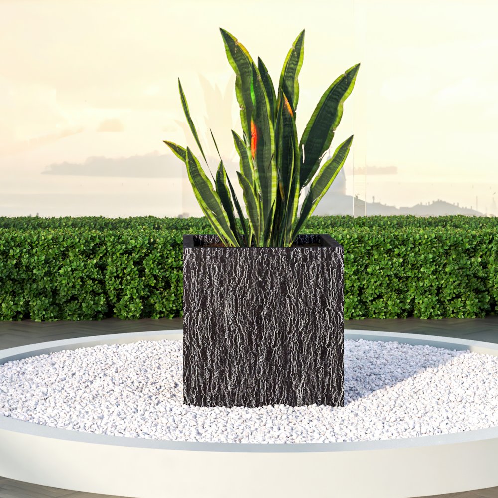 Verdura Series Cubic Poly Stone Planter in Dotted Blck 21.7 Cube. Picture 14