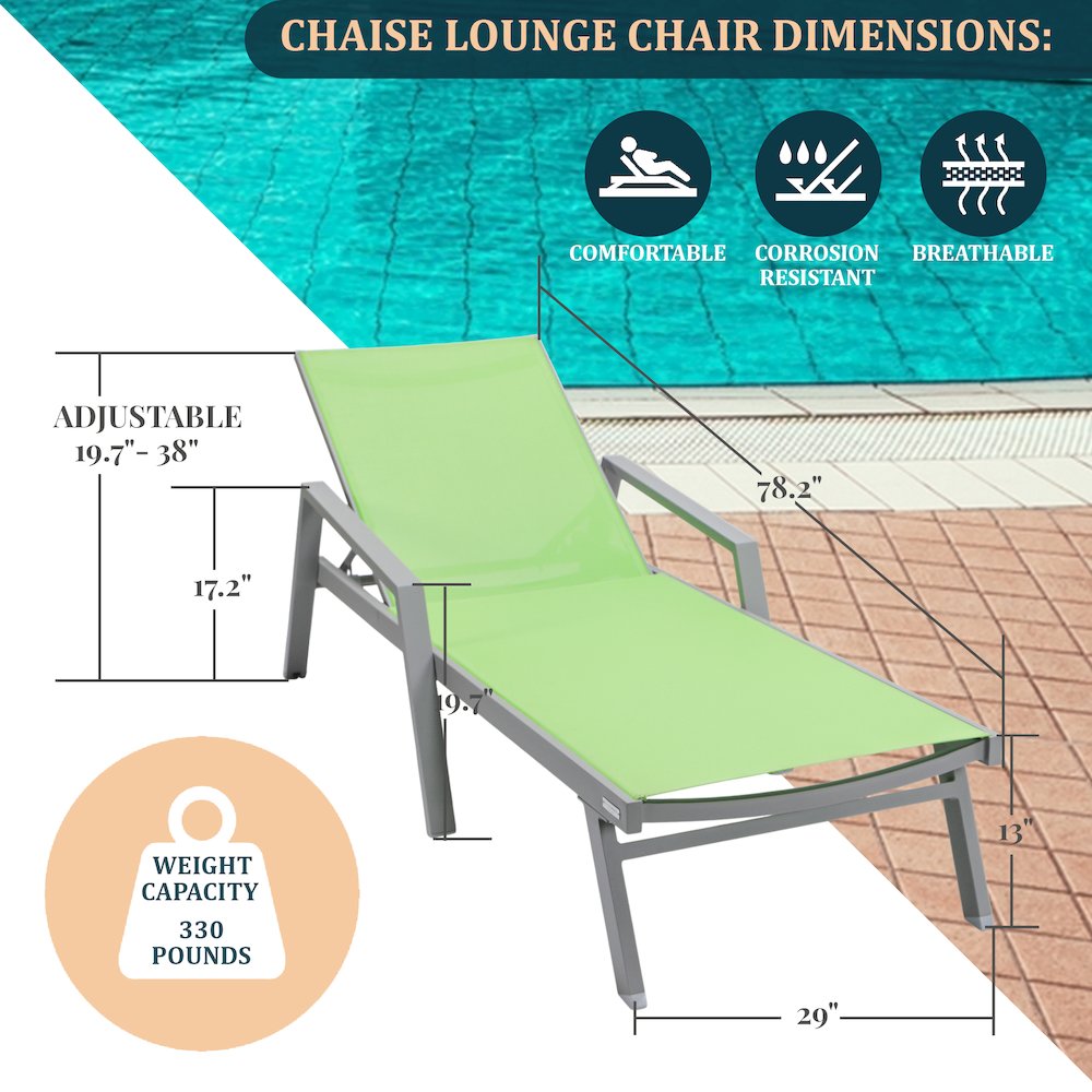 Marlin Modern Grey Aluminum Outdoor Patio Chaise Lounge Chair. Picture 2