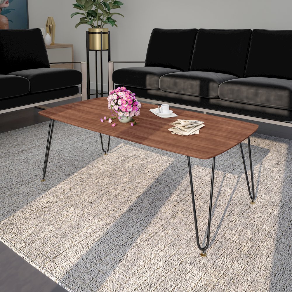 Elmwood Modern Wood Top Coffee Table With Iron Base. Picture 5