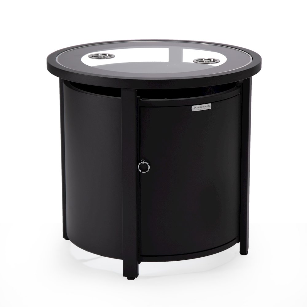 Walbrooke Patio Round Fire Pit and Tank Holder in Black. Picture 14