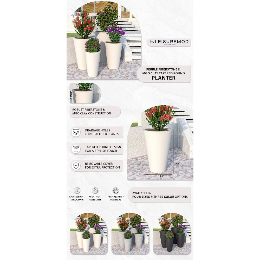 Pebble Series Poly Stone Planter 19.7." Dia 27.6" High in White. Picture 12