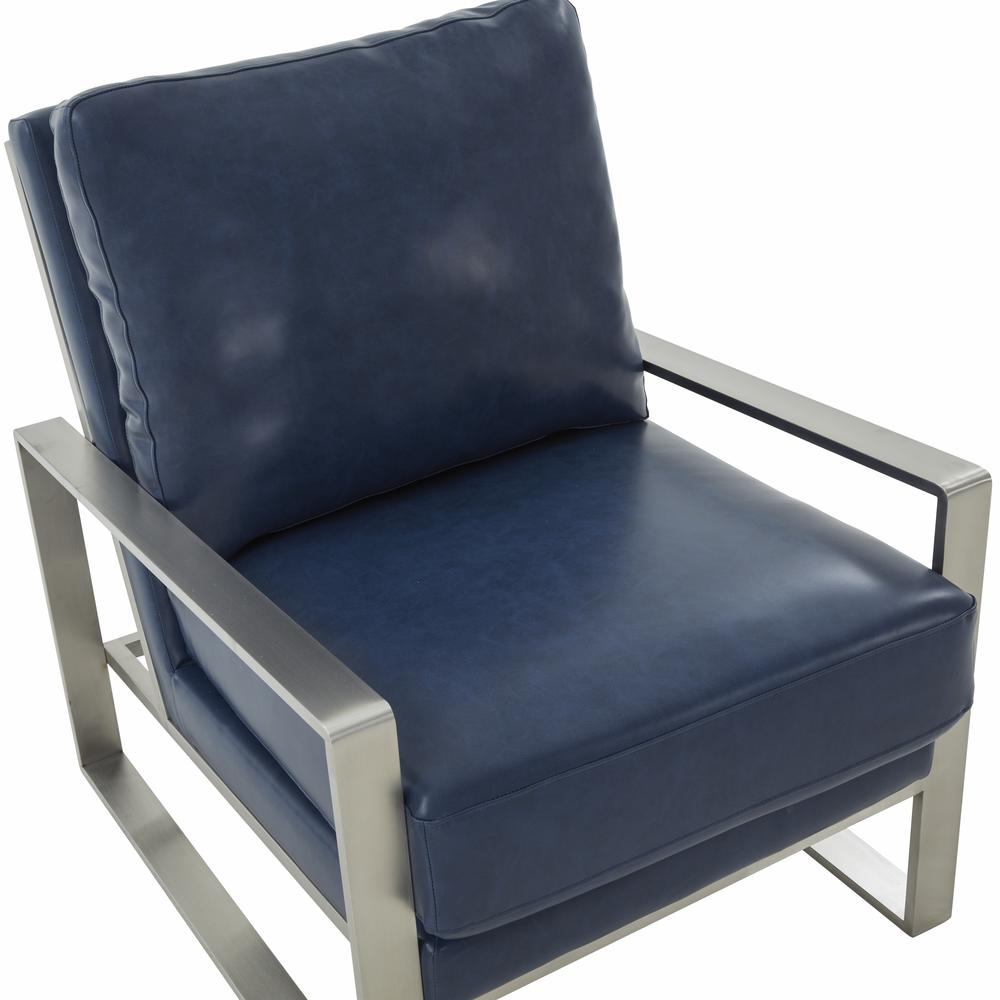 LeisureMod Jefferson Leather Modern Design Accent Armchair With Elegant Silver Frame, Navy Blue. Picture 7