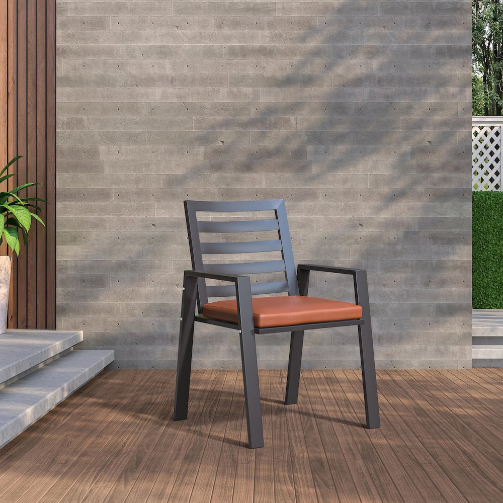 Chelsea Modern Patio Dining Armchair in Aluminum with Removable Cushions. Picture 11