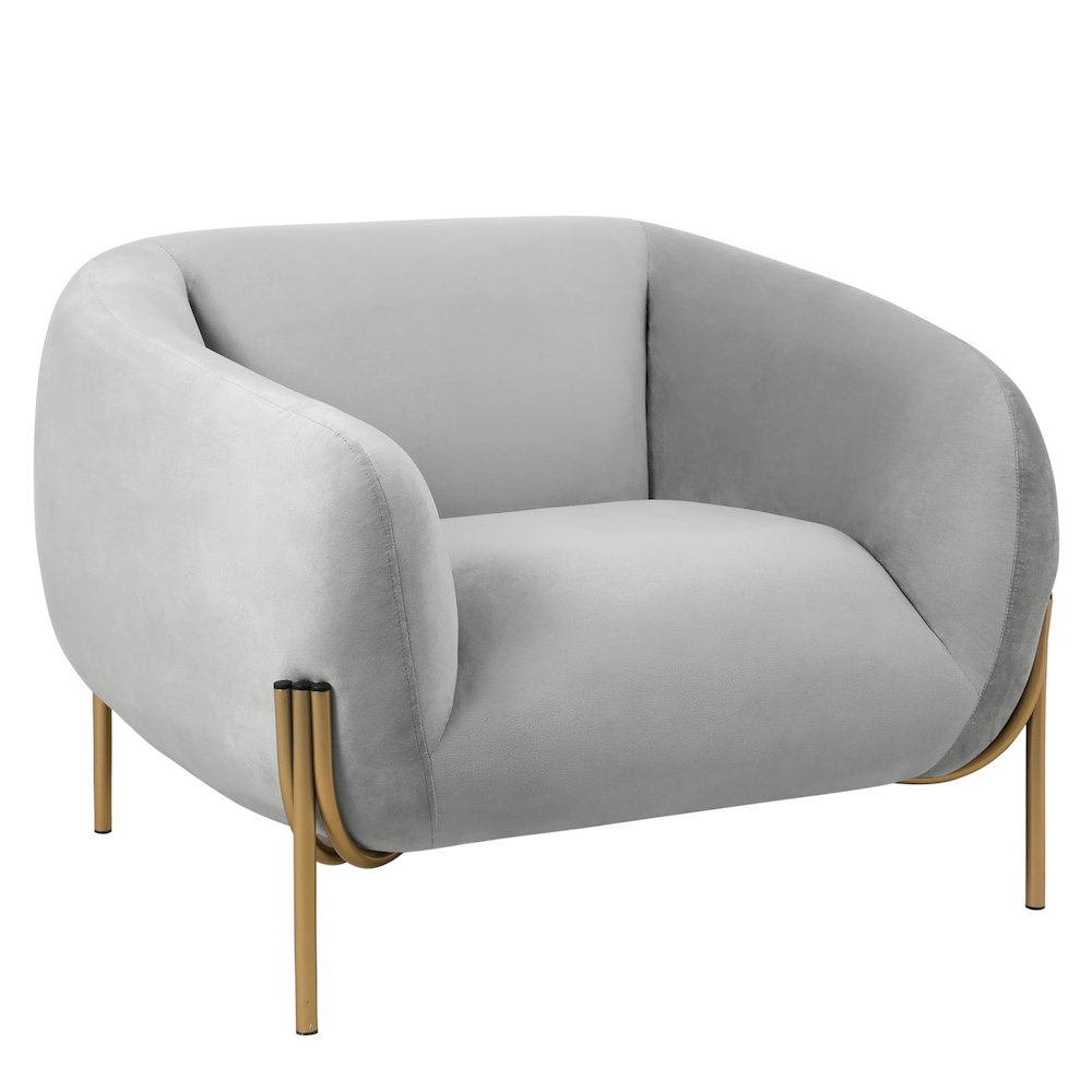Zuno Collection Modern Single Seater Sofa in Light Grey Velvet. Picture 6