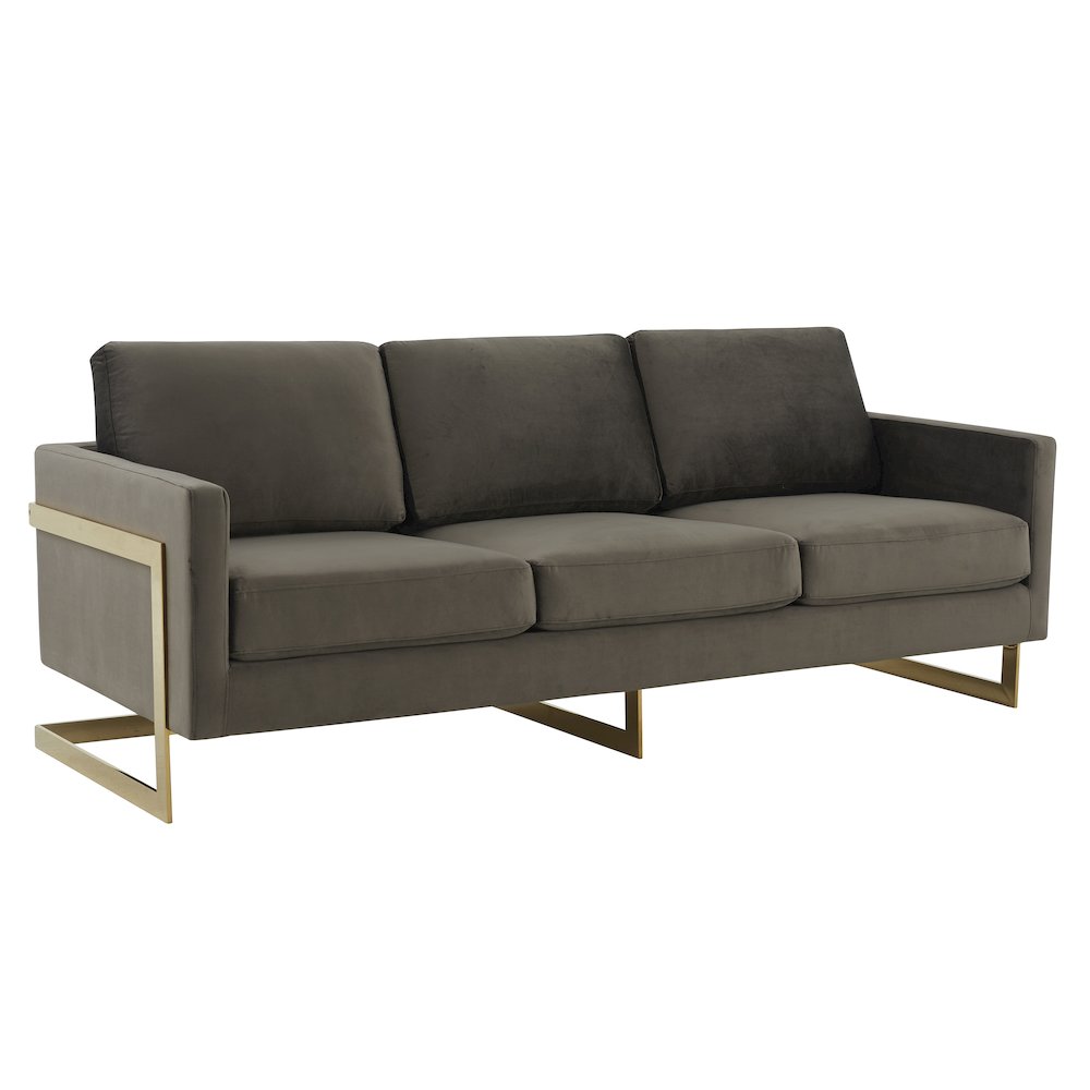 Lincoln Modern Mid-Century Upholstered Velvet Sofa with Gold Frame. Picture 1
