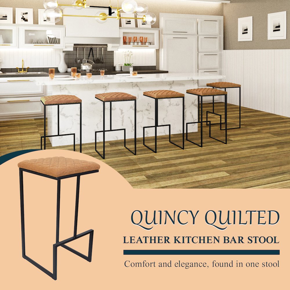 Quincy Leather Bar Stools With Metal Frame Set of 2. Picture 6