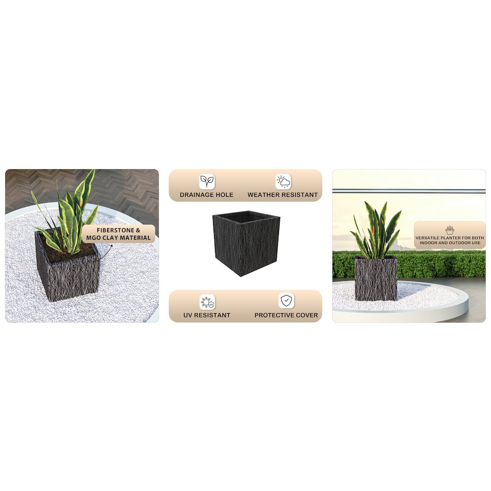 Verdura Series Cubic Poly Stone Planter in Dotted Blck 21.7 Cube. Picture 17