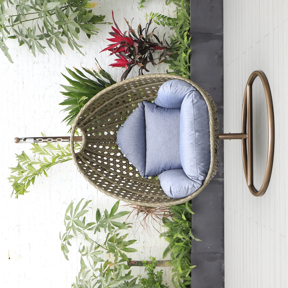 Beige Wicker Hanging Egg Swing Chair. Picture 7