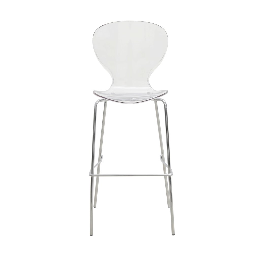 Oyster Acrylic Barstool with Steel Frame in Chrome Finish in Clear. Picture 4
