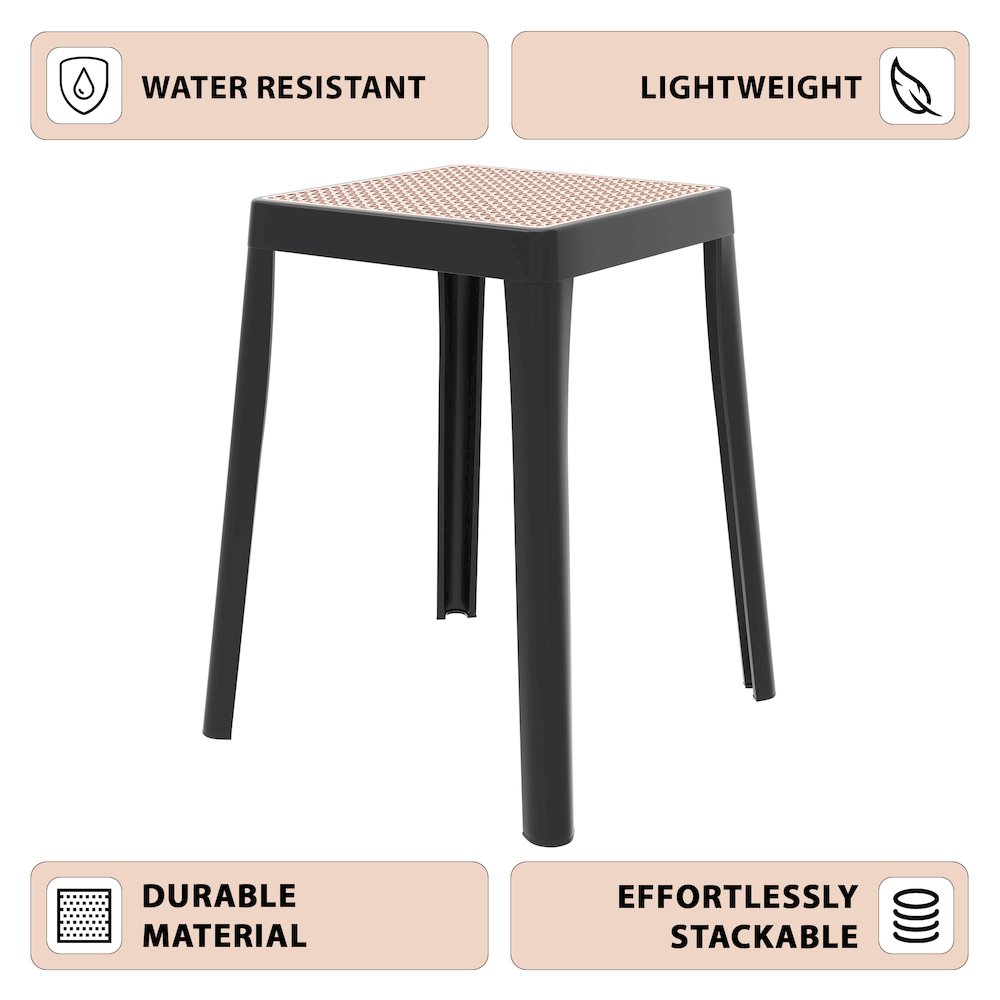 Tresse Series Stackable Poly Stool With Wicker Top 12 in Black. Picture 10
