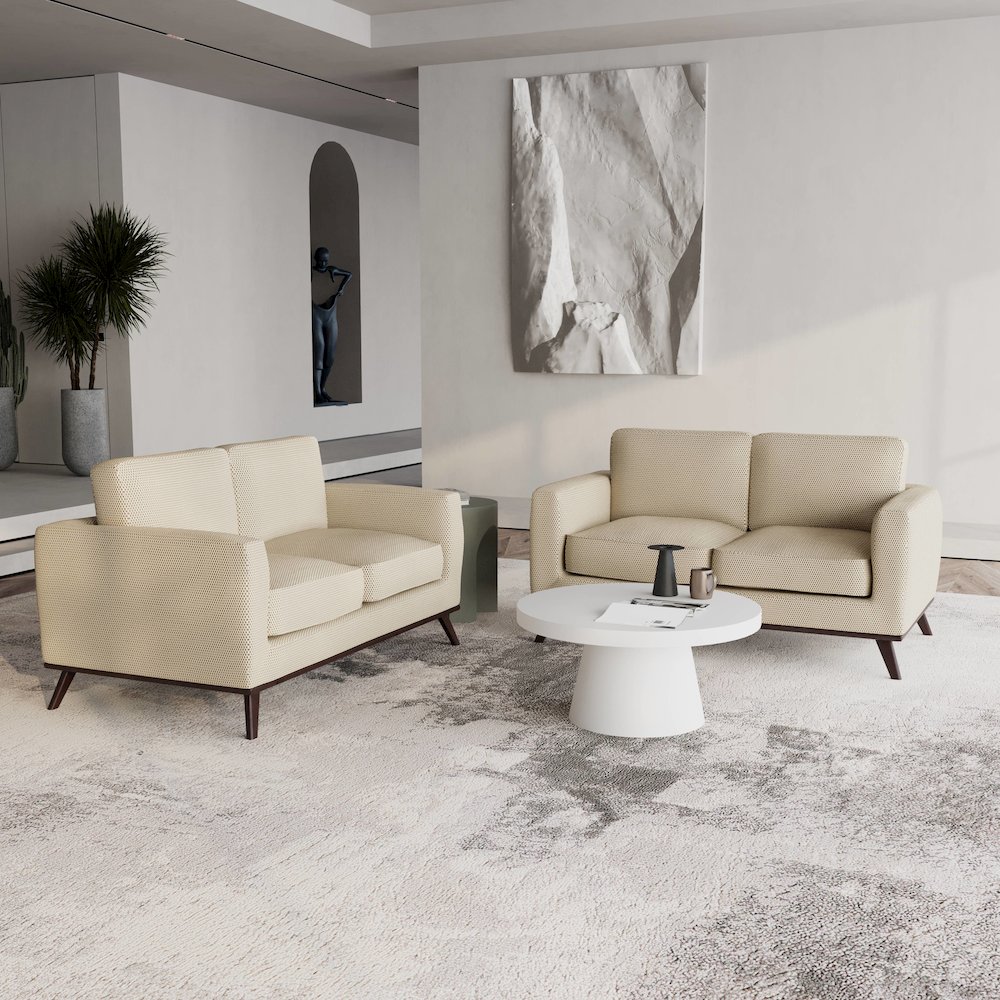 Chester Modern Faux Leather Loveseat in Beige Mesh. Picture 6