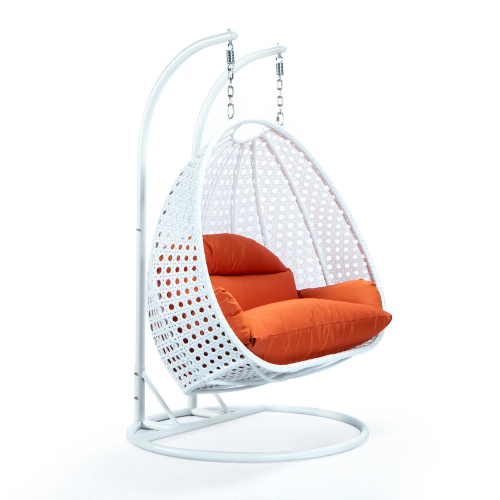White Wicker Hanging 2 person Egg Swing Chair. Picture 2