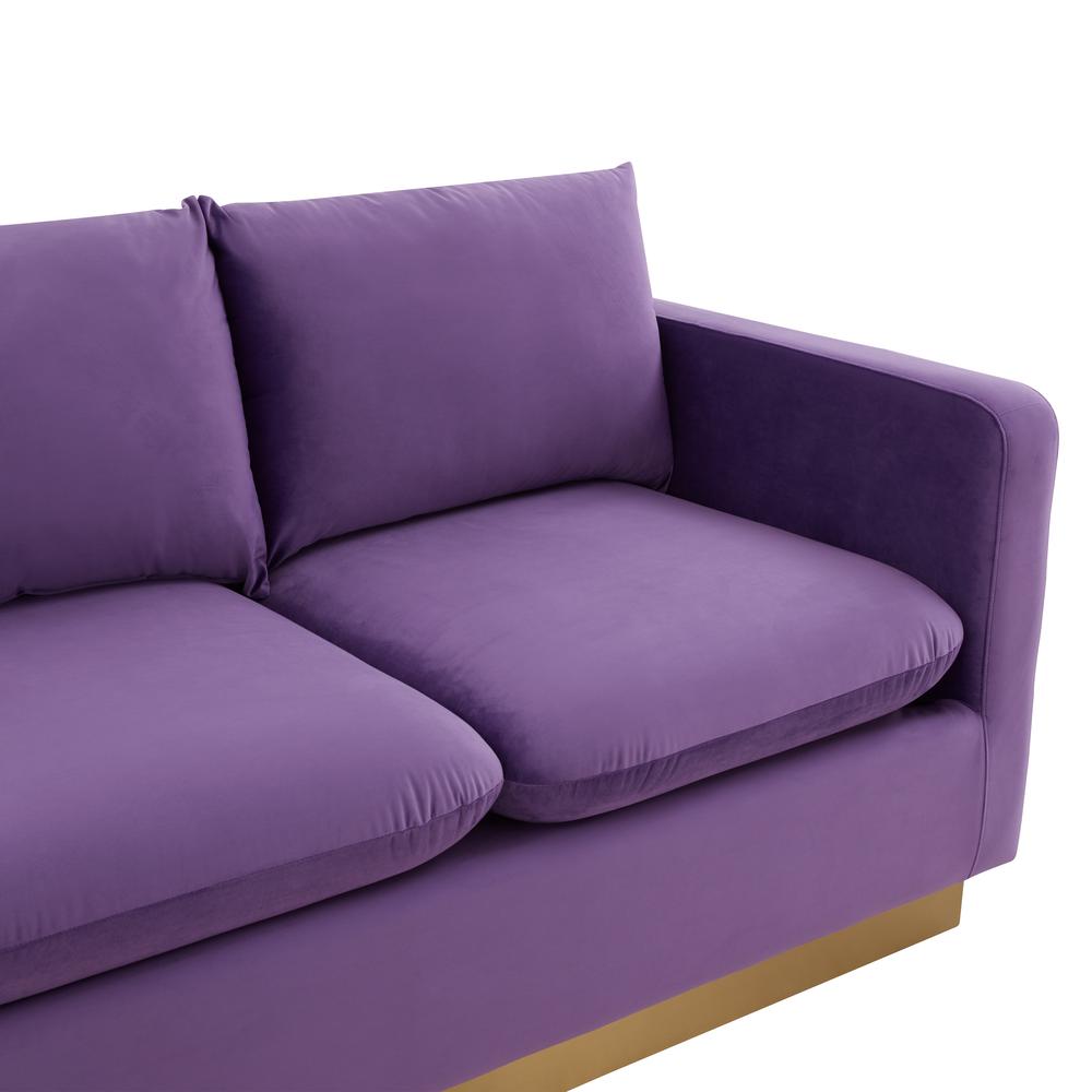 Nervo Modern Mid-Century Upholstered Velvet Sofa with Gold Frame. Picture 5