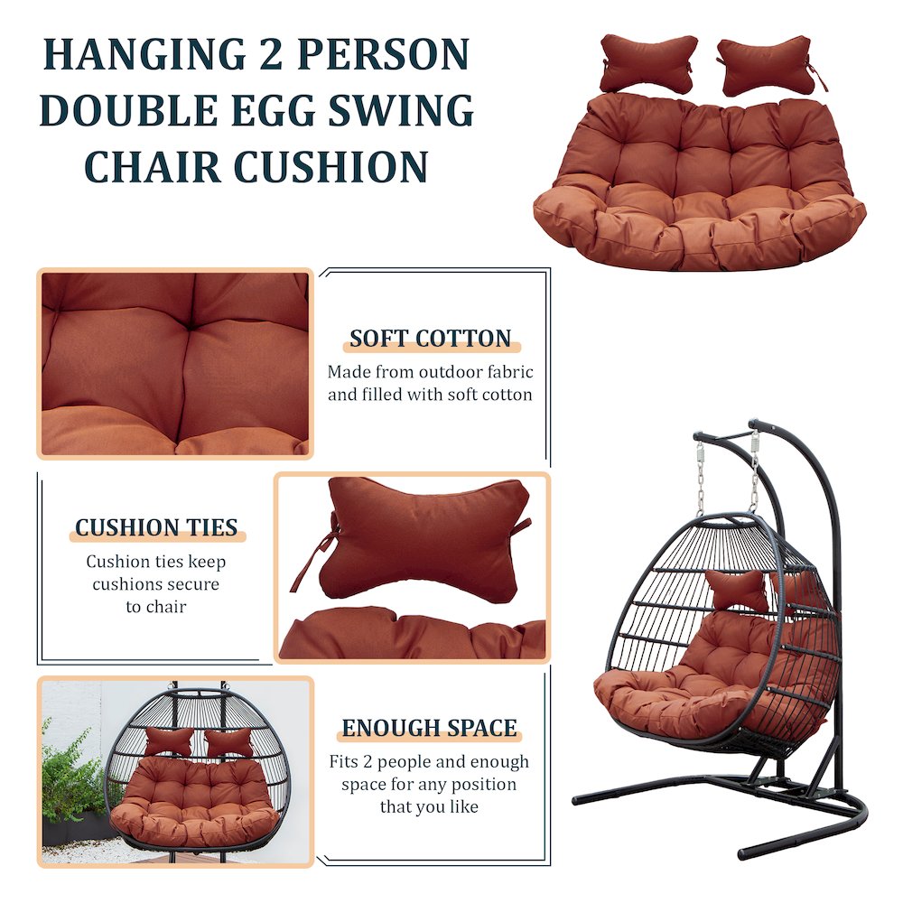 Wicker 2 Person Double Folding Hanging Egg Swing Cushion. Picture 3