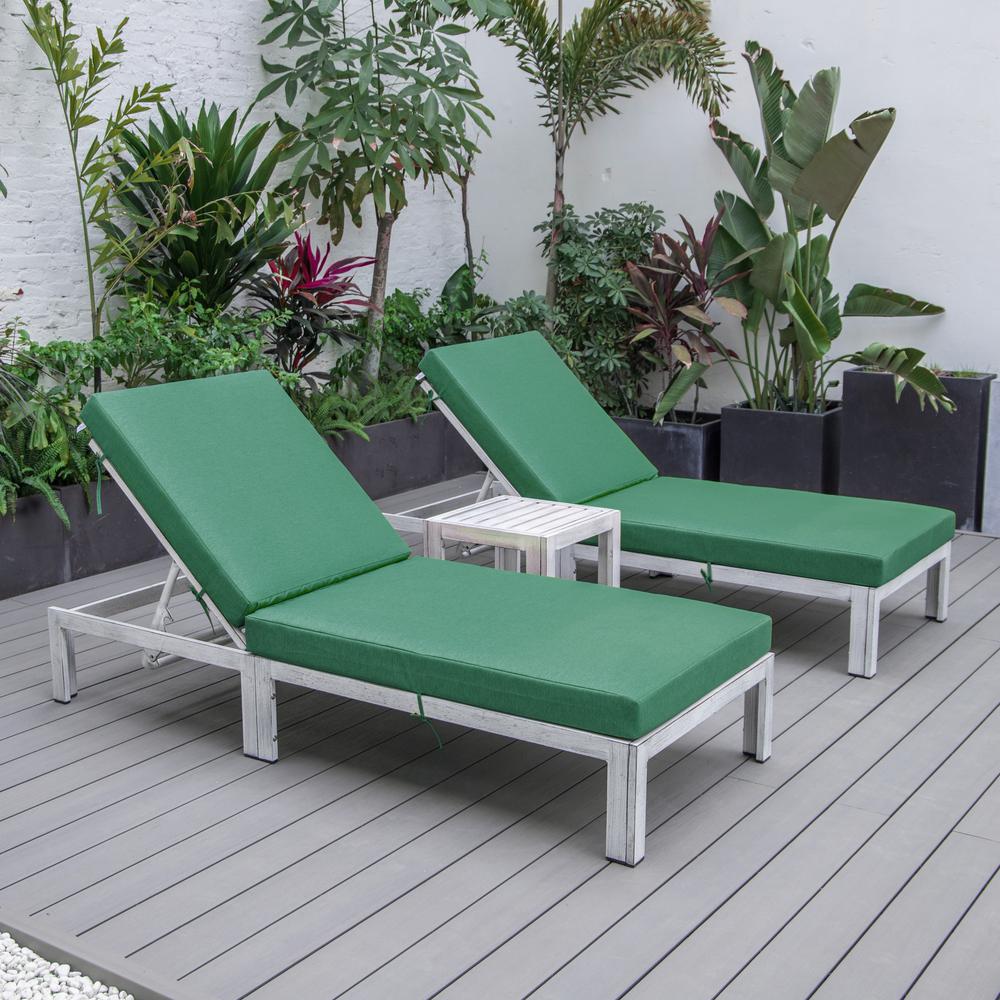 Outdoor Weathered Grey Chaise Lounge Chair Set of 2 With Side Table & Cushions. Picture 2