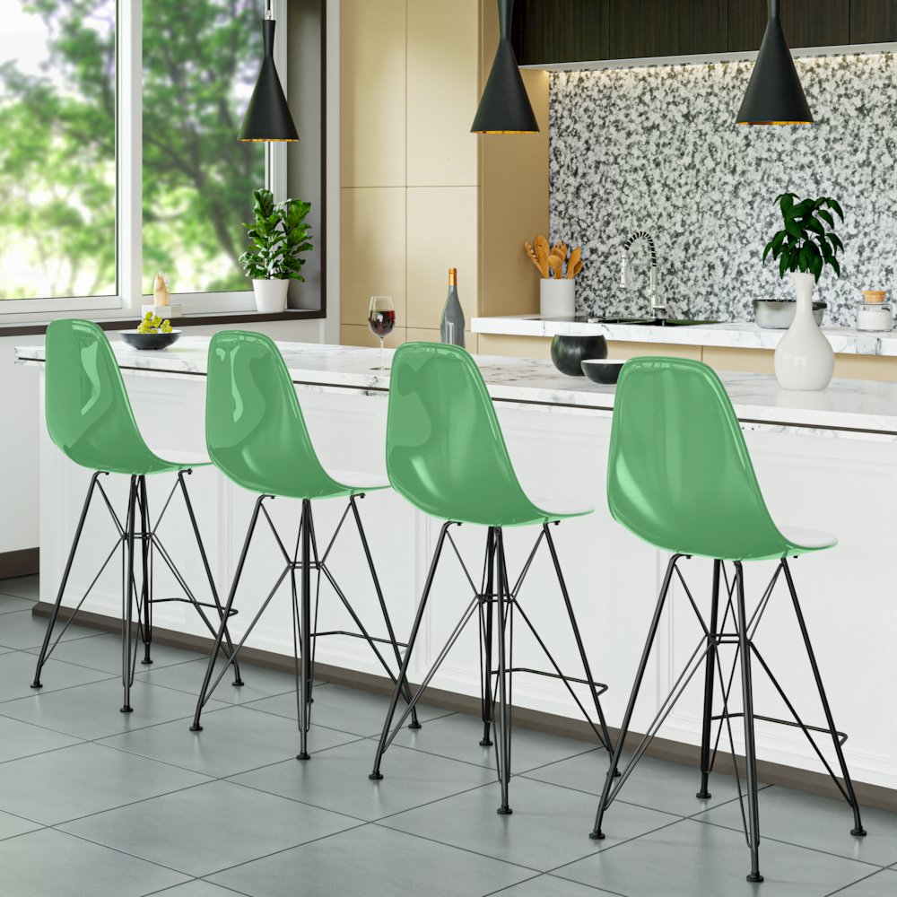Modern Acrylic Bar stool Cresco Collection Black Base with White/Green seat. Picture 35