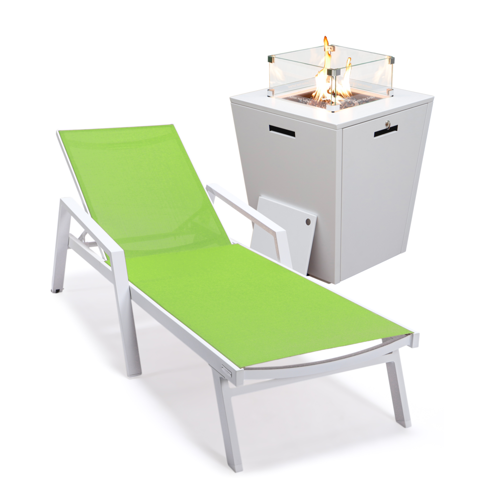White Aluminum Outdoor Patio Chaise Lounge Chair With Arms. Picture 1