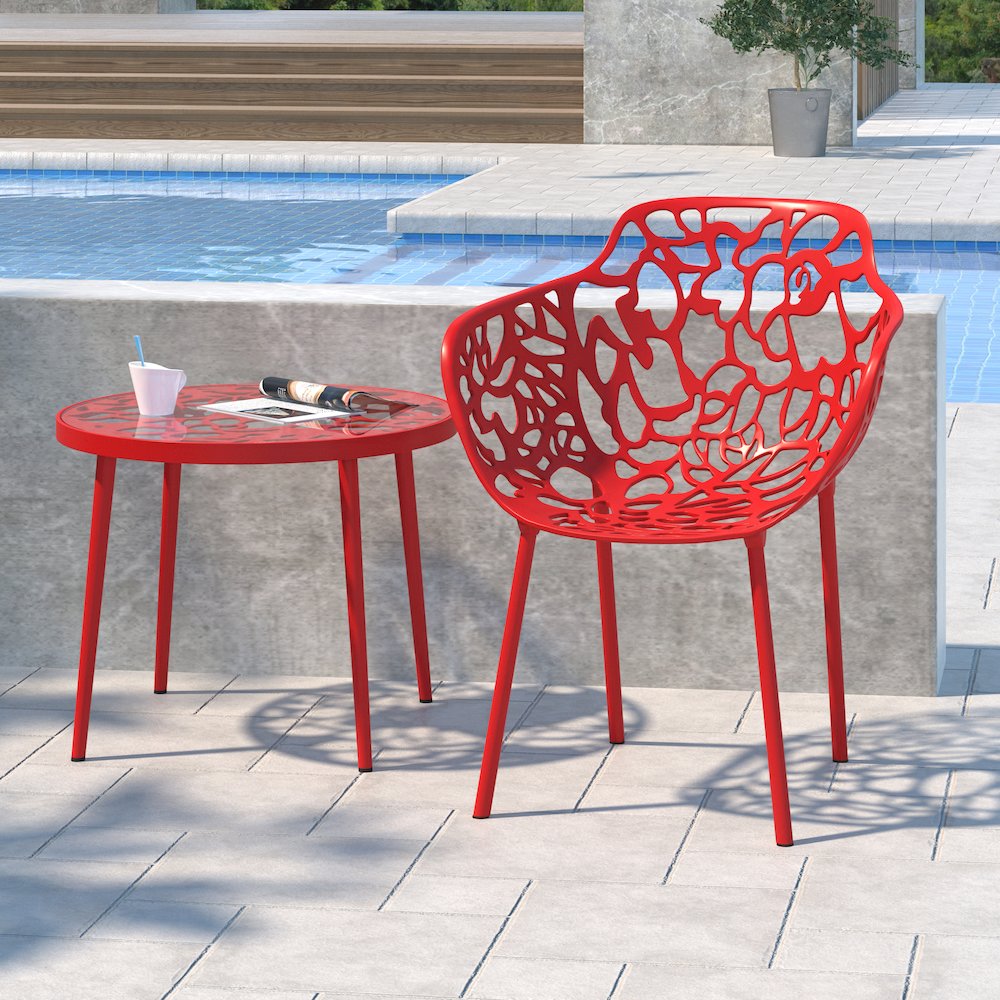Devon Tree Design Glass Top Aluminum Base Indoor Outdoor End Table. Picture 1