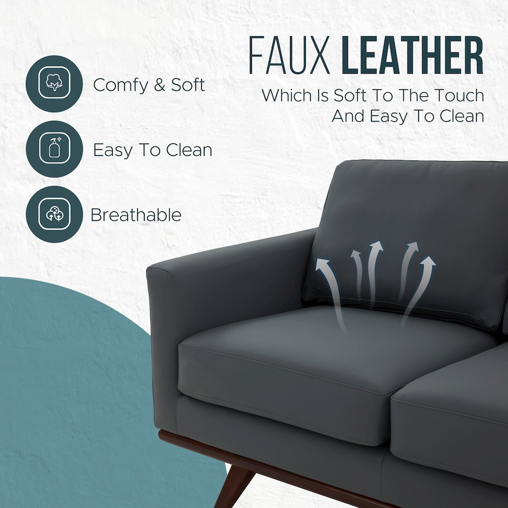 Chester Modern Leather Loveseat With Birch Wood Base. Picture 3