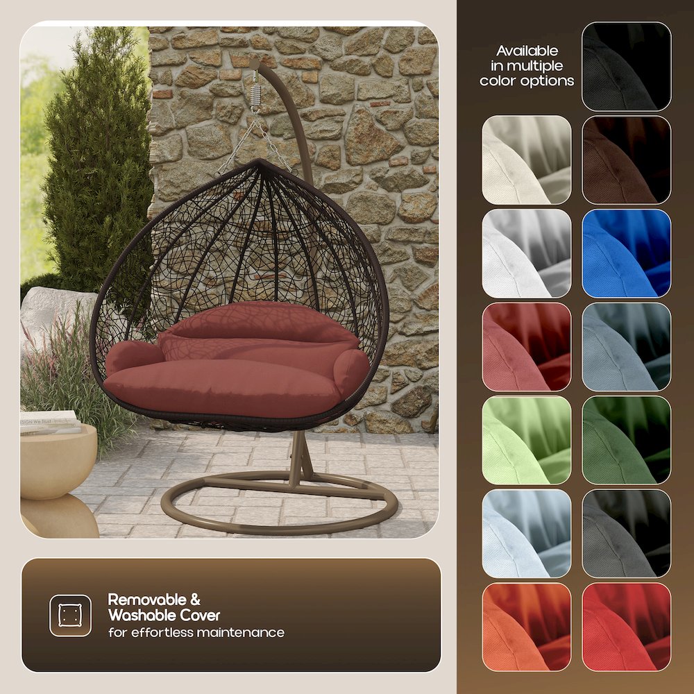 Recluse Collection Modern Outdoor Swing Chair Brown Frame Dark Orange Cushion. Picture 6