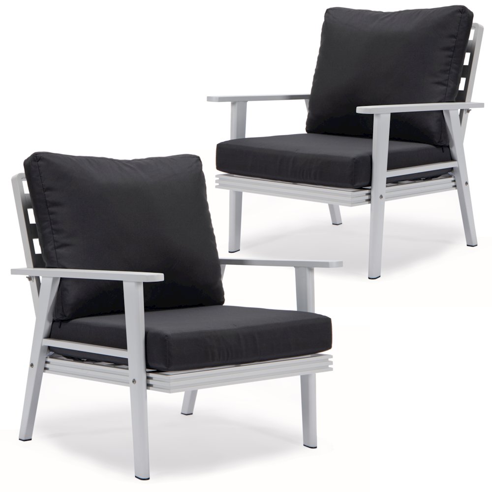 Walbrooke Outdoor Patio White Aluminum Armchairs With Cushions Set in Charcoal. Picture 1
