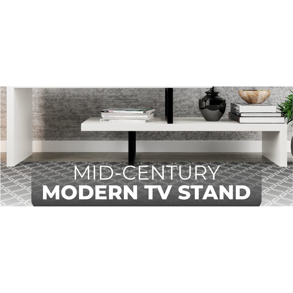 Orford Mid-Century Modern TV Stand in White. Picture 20