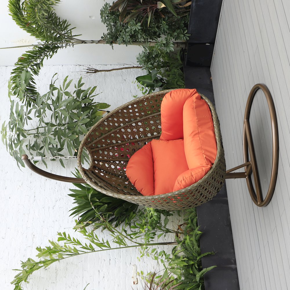 Beige Wicker Hanging Egg Swing Chair. Picture 6