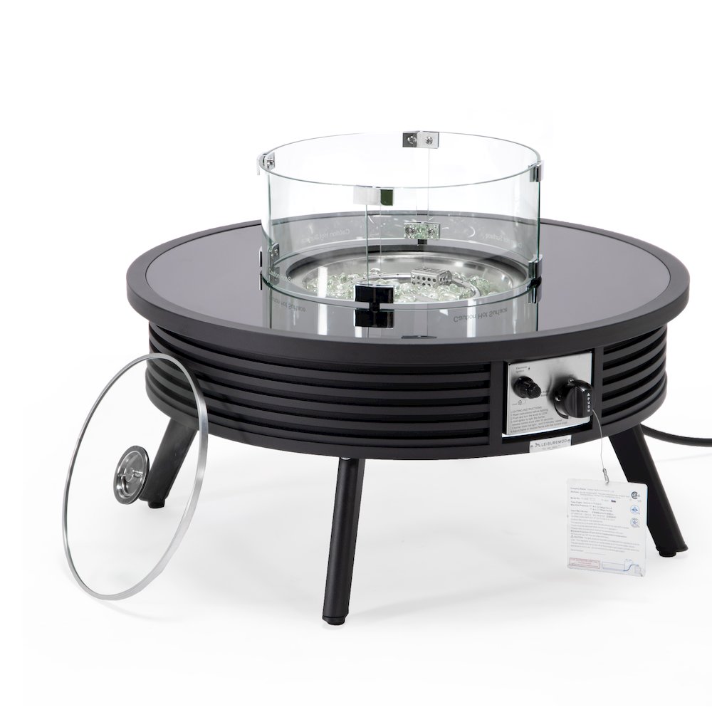 Walbrooke Outdoor Patio Aluminum Round Slats Design Fire Pit Side Table. Picture 1