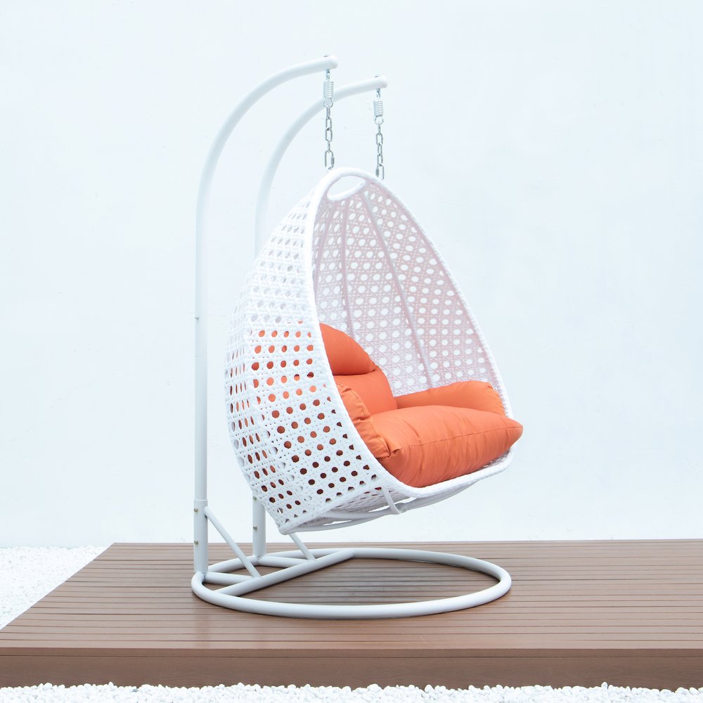 White Wicker Hanging 2 person Egg Swing Chair. Picture 6