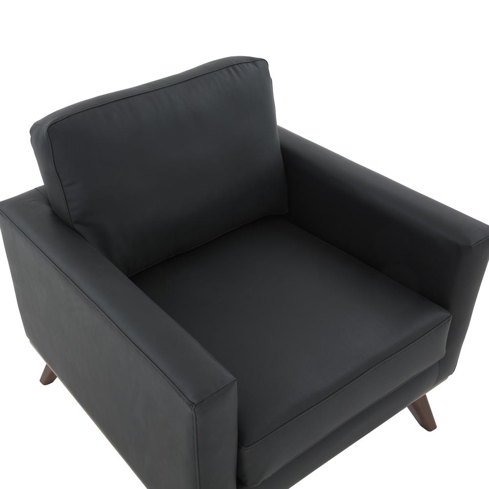 LeisureMod Chester Modern Leather Accent Arm Chair With Birch Wood Base, Black. Picture 5