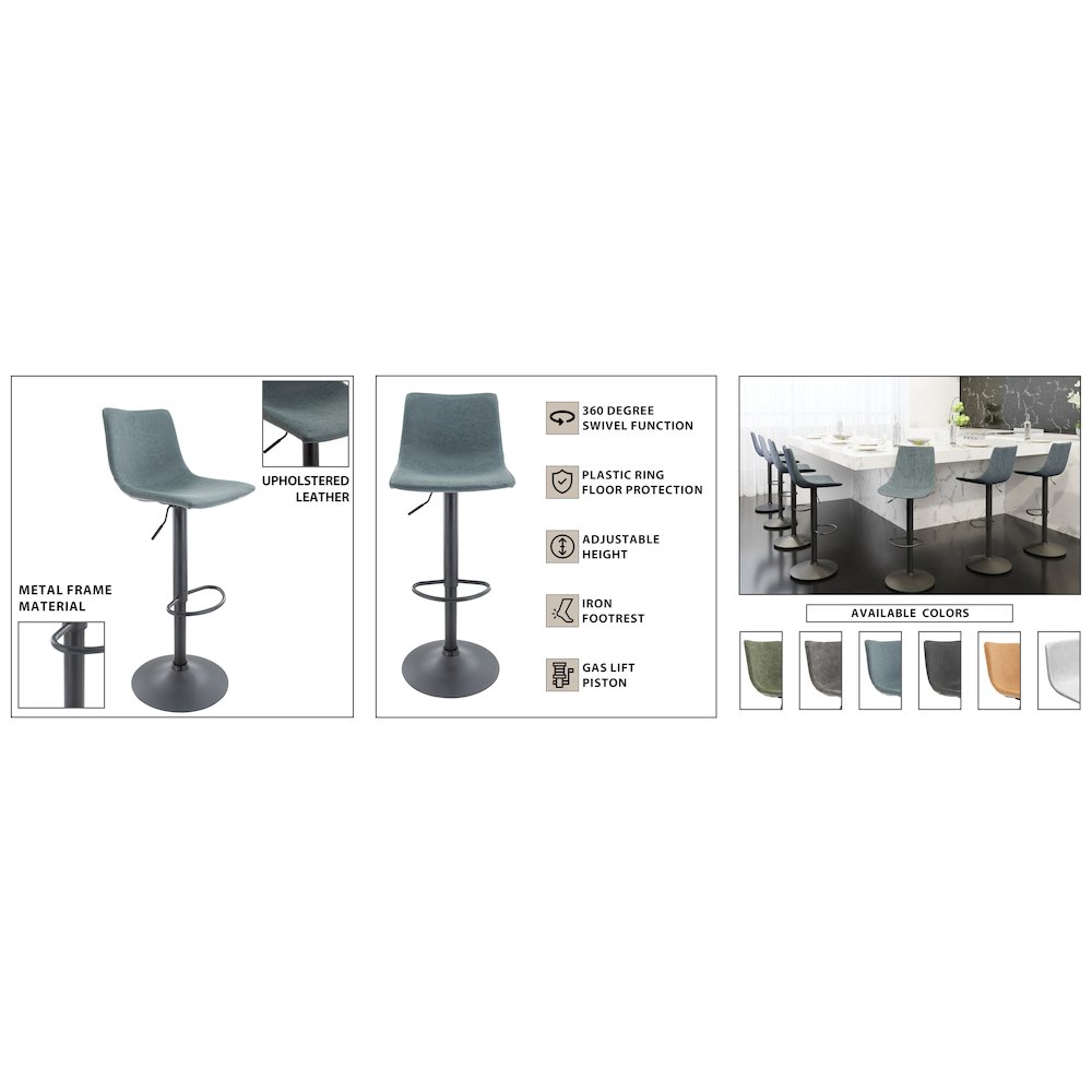 Tilbury Modern Adjustable Bar Stool in Peacock Blue. Picture 15